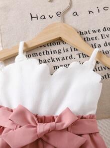 SHEIN Baby Girl Cute Summer White Camisole & Elastic Waist Shorts 2pcs Set