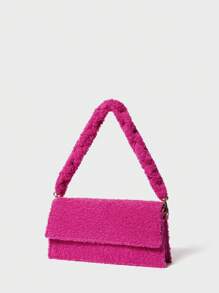 SHECARRY 1 pezzo Borsetta da spalla Y2K minimalista in colore tinta unita con pelliccia sintetica, borsa casual per uso quotidiano - Rosa - Visualizzare 8