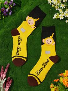 Teletubbies X SHEIN 4 双柔软透气吸湿排汗彩色休闲中筒袜，卡通图案可爱，时尚可爱，加固鞋跟，经久耐用，男女通用，四季百搭 - 彩色 - 查看 8