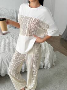 SHEIN Farbblock Jacquard Damen Lässig Pyjama Set - Verschiedenfarbig - Übersicht 5
