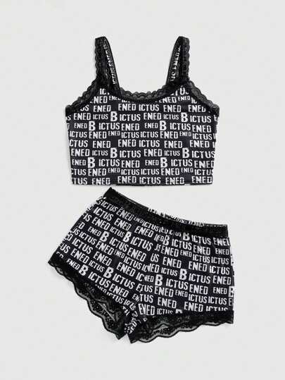 Goth Set da pigiama casual composto da canottiera con grafica in stile gotico accademico angelico inglese e pantaloncini