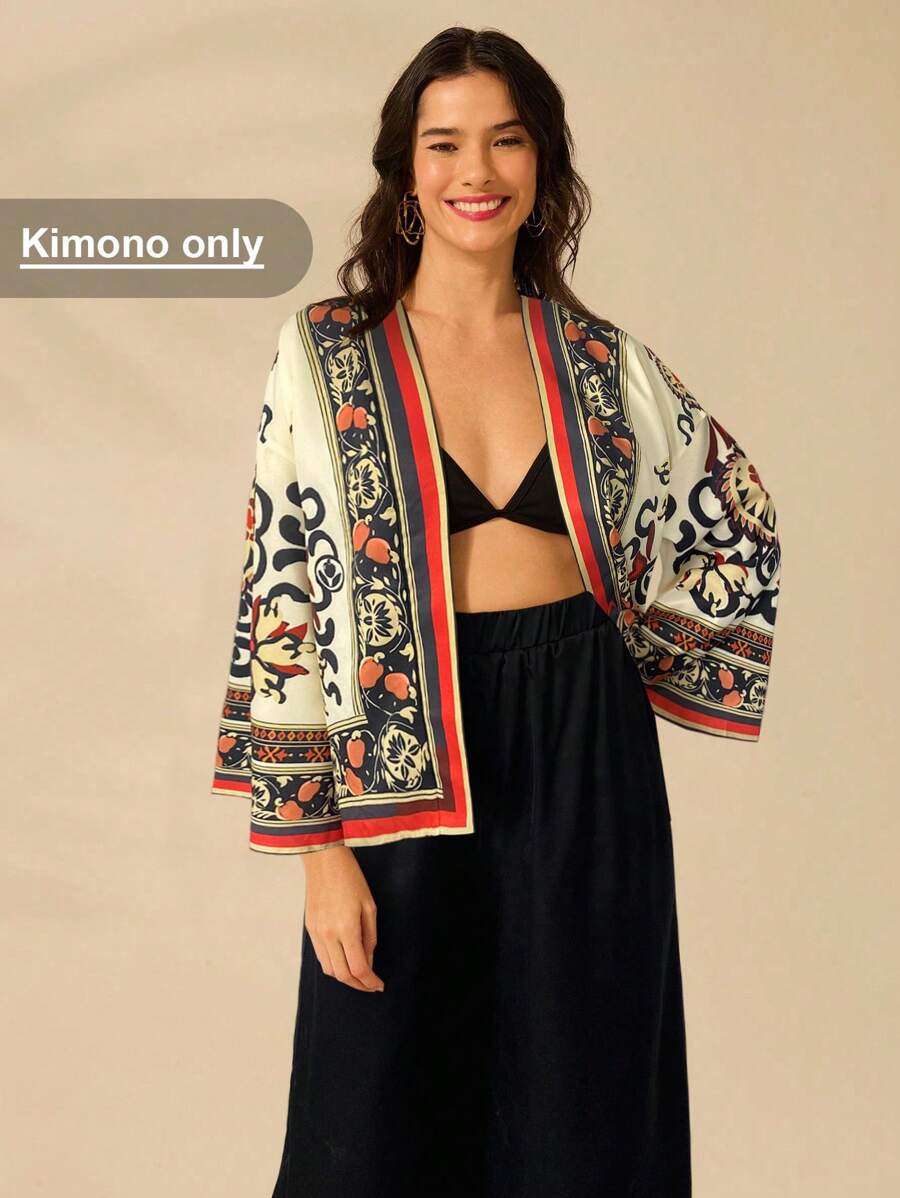 CAJUNI Women's National Totem Print Casual And Bohemian Style Long-Sleeved Kimono, The Best Holiday Match, Holiday Clothes, Vacation Outfits Woman, Festival - Multicolor - View 1