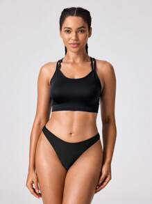 Swim Nautrix Swim SPRTY Summer Solid Color New Halter Strappy Criss Cross Back Casual Sports Swimsuit Top - Black - View 5