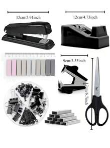 SHEIN 1set Student/Office Stapler, Scissors, Tape Dispenser, Staples Combo Pack,Back To School,School Supplies