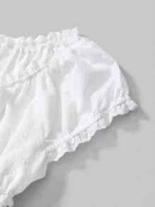 ROMWE Kawaii Plus Size Embroidered Ruched Waist Shirt, Summer Outfits - White - View 3