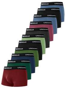 11pcs/Pack Plain Color Men's Letter Waistband Boxer Briefs - Multicolor - View 3