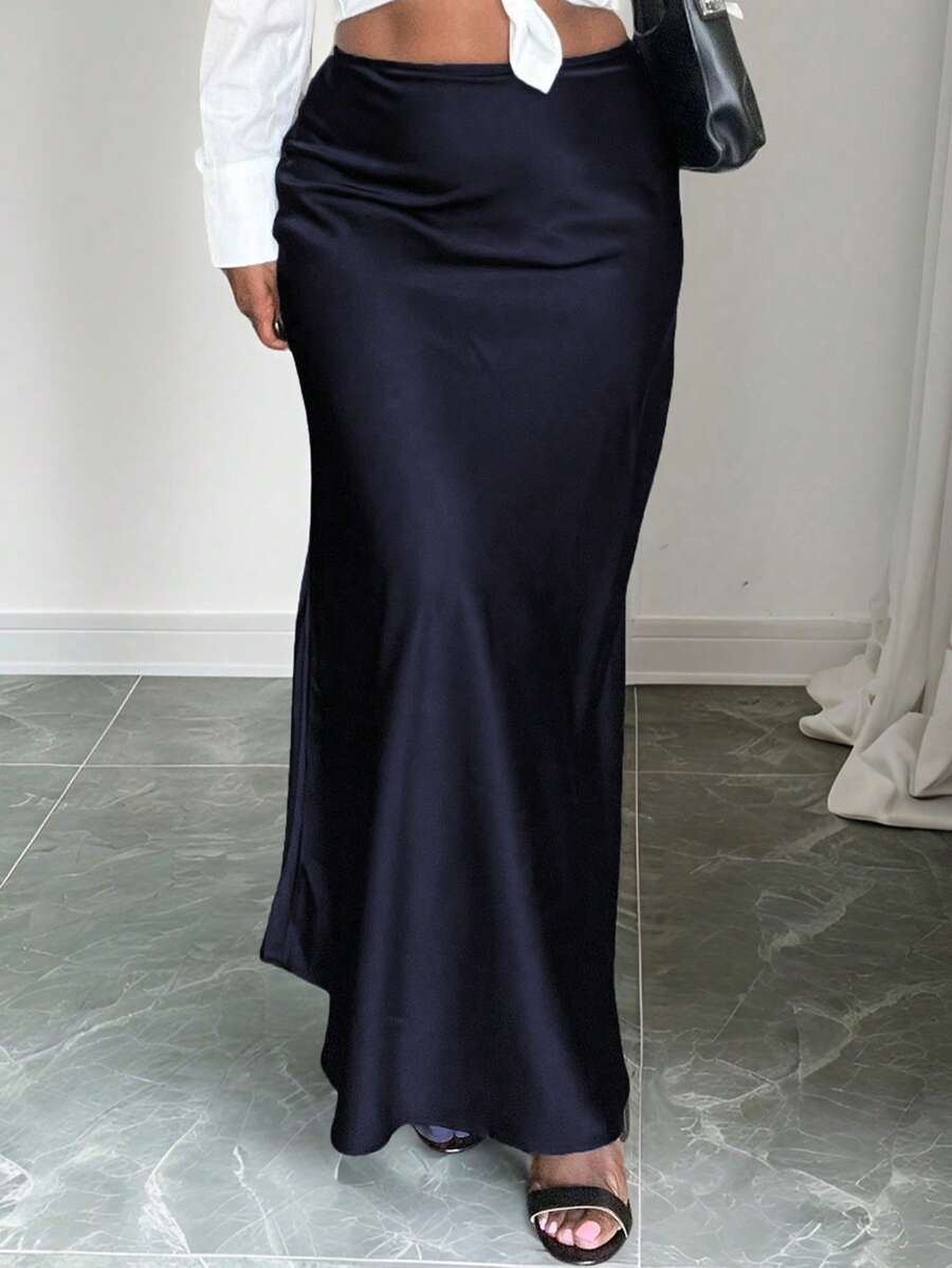 Celure Falda larga y elegante de satén para mujer de talla grande