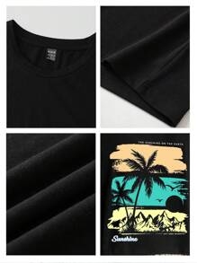 Tseoso Tricou din bumbac cu mânecă scurtă, cu mânecă scurtă, cu model de palmier, pentru femei, potrivit pentru evadarea de vară
