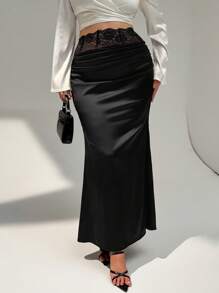 Auralis Plus Size Solid Color Fashionable Skirt, Suitable For Summer - Black - View 3