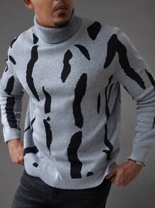 Manfinity Homme Plus Size Men Geometric Pattern Turtleneck Long Sleeve Casual Sweater, Autumn/Winter - Multicolor - View 5