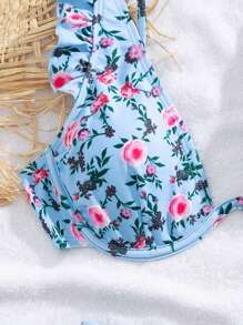 Swim Mod Ladies' Beach Spring/Summer Flower Printed Underwire Ruffle Edge Leisure Resort Bikini Set - Multicolor - View 5