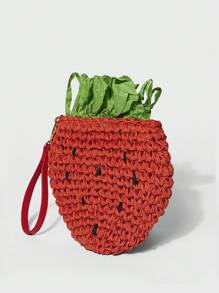SHECARRY Straw Bag Summer Bag Beach Bag Vacation Holiday Novelty Bag Strawberry Design Multicolor - Red - View 3