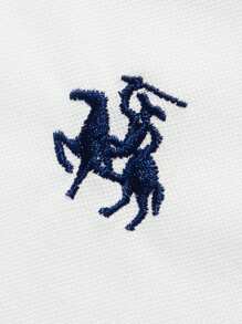 Manfinity Homme Classic Blue, Green And White Colorblock Embroidered Logo Short Sleeve Polo Shirt