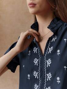 Écloséra Chemisier à manches bouffantes rouge brodé pour femme