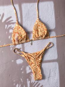 Swim Mod 女士夏季海滩装：金属装饰随机印花细肩带比基尼两件套，适合度假 - 彩色 - 查看 2