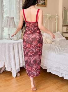 Sexy Romantic Floral Print Mesh Lace Slip Sleep Dress For Women Perfect Summer ,Vacation