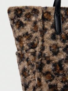Leopard Print Zipper Tote Bag, Casual & Commuting - Rust Brown - View 4