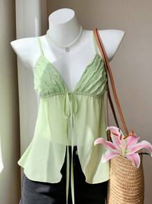 Comfortcana Débardeur en maille transparente, style décontracté et vacances, vert clair, grande taille