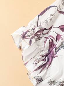 Linhara Women Plus Size Allover Print Round Neck Single-Breasted Casual Shirt - Purple - View 5