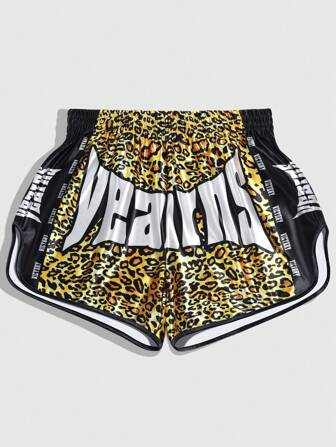 Street Life Men Dark Leopard Print Pattern Boxing Sports Shorts