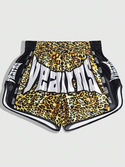 Street Life Men Dark Leopard Print Pattern Boxing Sports Shorts