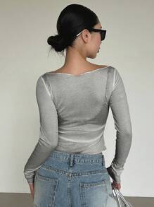 DAZY New Autumn Off Shoulder Fitted Women T-Shirt Long Sleeve Women Tops,Fall Women Clothes - Grey - View 2