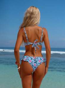 Swim Mod Ladies' Beach Spring/Summer Flower Printed Underwire Ruffle Edge Leisure Resort Bikini Set - Multicolor - View 2