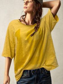 Bohemela Women Solid Color Knit Crew Neck Short Sleeve Loose Regular Casual T-Shirt