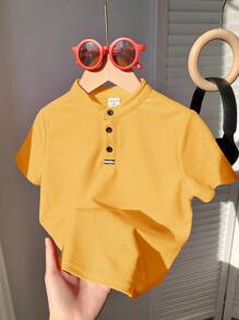 Polo de manga corta de unicolor cómodo para niños pequeños, adecuado para usar de manera casual en primavera y verano, ideal para exteriores, escuela, estilo urbano, fiestas y uso casual, con una gran relación calidad-precio