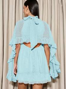 AiiRZ Vestido capa con volantes estilo bohemio con blusa de lazo - Azul - Ver 3