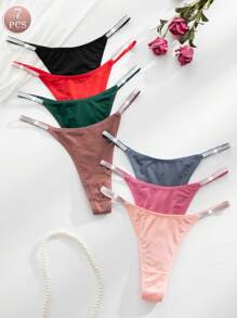MidnightGlam 7pcs/Set Silver Color Waistband Women Comfortable & Sexy G-String Panties, Multi-Color, Lingerie For Women,Sexy,Valentine's Day,Wedding - Multicolor - View 3