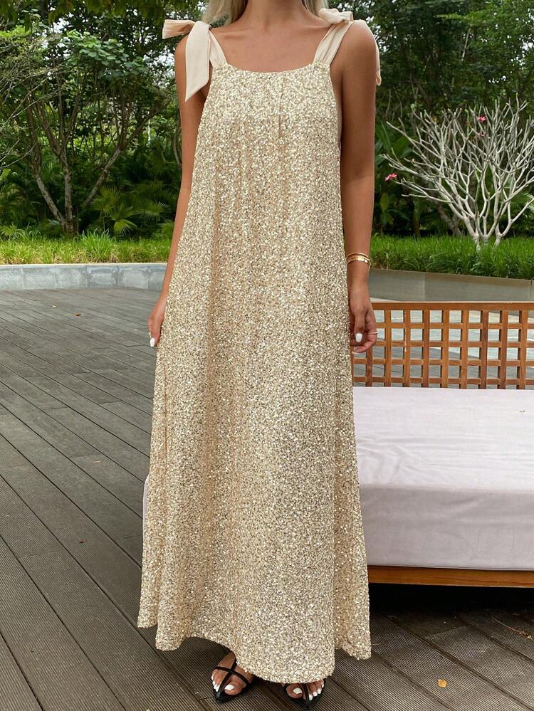 French Metallic Sequin Textured Contrast Color Slip Dress For Women, New Stylish Niche Design Prom Dress New Years Women Outfit Vacation Boho
