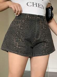 Dazy Plus Shorts vaqueros cortos de estilo casual de calle, sueltos, con estampado de leopardo