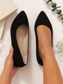 SHUZIA 热销新款惊艳黑色平底芭蕾高跟鞋一脚蹬舒适全天穿着尖头透气春夏鞋 - 黑色 - 查看 2