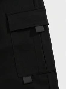 Casual Black Cargo Pants For Teen Boys, Suitable For Sports, Street, Punk, Rock, College-Style Outings, Parties, Music Festivals, Suitable For Spring/Summer - Black - View 5