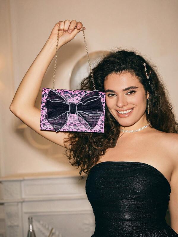SHECARRY Genți crossbody pentru femei, lanțuri de perle cu paiete, pentru cină/petrecere pentru bal/FFor Dating Y2K K Fashion Noutate geantă Arc,