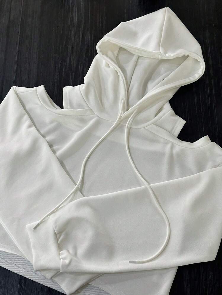 Hollow Out Design Hooded Short Sleeve Sweatshirt For Women,Fall Clothes