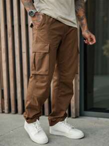 Manfinity LEGND 男士多口袋休闲时尚直筒实用美式工装裤，秋季 - 咖啡棕 - 查看 3