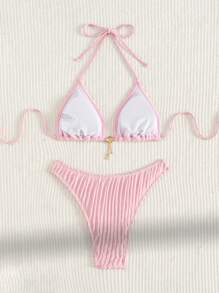 Swim Mod Women's Beach Summer Pink Bikini Swimwear Sets - Baby Pink - View 2