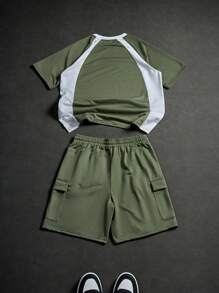 PAVTROS Bộ áo phông và quần short màu sắc thường ngày cho nam, Mùa hè, Bộ quần short nam, Bộ quần short nam Bộ áo phông nam Phối đồ - Nhiều màu - Xem 2