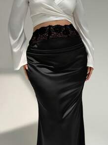 Auralis Plus Size Solid Color Fashionable Skirt, Suitable For Summer - Black - View 5