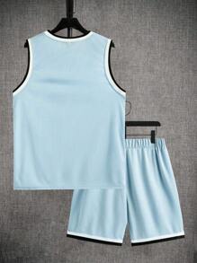 Manfinity ZONE917 Standard Größe Herren numerisches Design gerippter hellblauer Farbton Weste Set