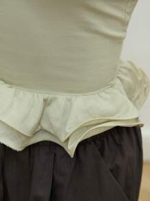 COUREZ Áo quây peplum / Áo hè cho nữ / Áo hè đi chơi, áo thường ngày / Chất liệu cotton phong cách Y2K cổ điển - màu xanh lá - Xem 7