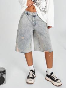 SHEIN Jeans corti a vita bassa, tinti e strappati