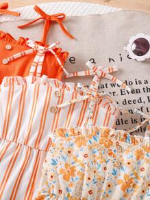 Travachic KIDS 3pcs/Set Baby Girls' Lovely Summer Ditsy Floral & Striped Print Knitted Camisole Romper Set