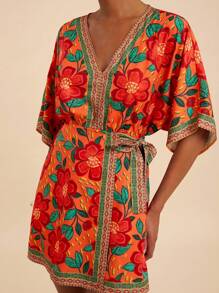 Travachic Vestido de vacaciones estampado, de moda para el verano, conjuntos de verano para mujer, ropa de verano, atuendos de playa para mujer, vestidos de verano para mujer, atuendos de vacaciones para mujer - Rojo - Ver 3