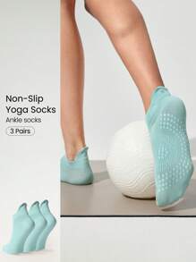 GLOWMODE 3 Pairs Socks Walk A Mile Soft Ventilated Mesh Grip Studio Workout Daily Gym - Mist Green - View 1