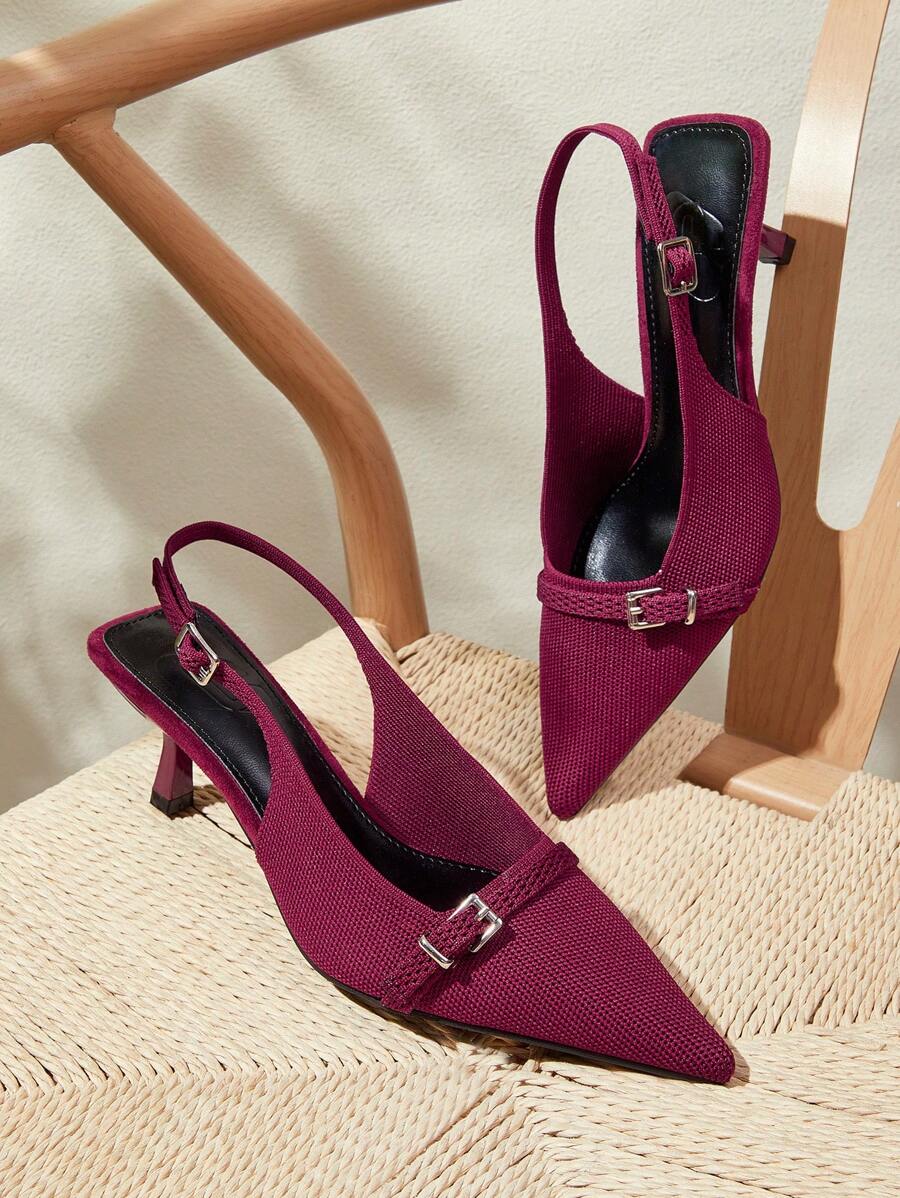 CUCCOO BASICS Women's Pointed Toe High Heel Shoes, Butterfly Details, Slingback Stilettos, Fashion Elegant Wine Red Color - Burgundy - View 1