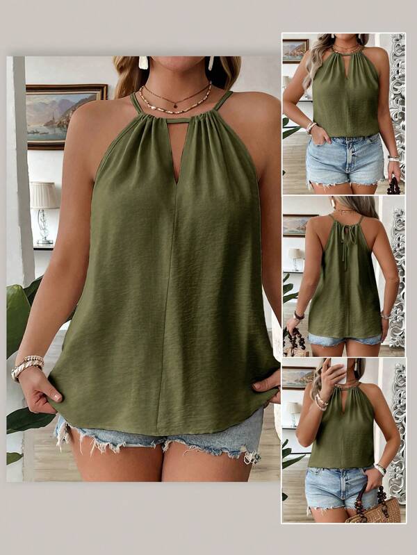 Linhara Plus Size Stylish Apricot Spaghetti Strap Casual Loose Slimming Concealing Skirt Sexy Shoulder Strap Chic Ladies Camisole