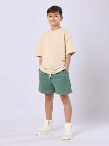 SUMWON Unlimited Slogan Hashtag Oversized Youth T-Shirt Summer Sport Casual Athletic Teen Streetwear Training Back Print Basic Tee - Khaki - View 4